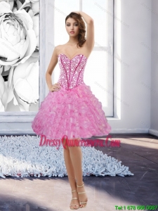 Inexpensive Rose Pink Sweetheart 2015 Dama Dress with Beading and Ruffles Rose Pink Sweetheart 2015 Prom Dress with Beading and Ruffles