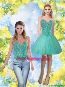 Popular 2015 Beading and Appliques Sweetheart Dama Dress in Turquoise