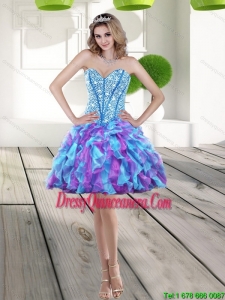 Popular 2015 Beading and Ruffles A Line Dama Dress in Multi Color