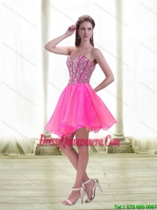 Popular A Line Beading 2015 Dama Dress in Hot Pink