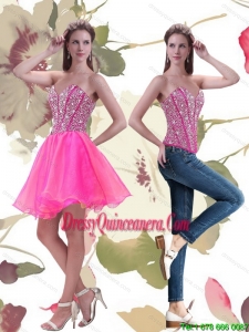 Beautiful 2015 A Line Mini Length Hot Pink Dama Dress with Beading