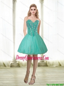 Beautiful 2015 Beading and Appliques Sweetheart Dama Dress in Turquoise