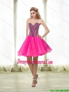 Beautiful A Line Beading Sweetheart Dama Dress in Hot Pink