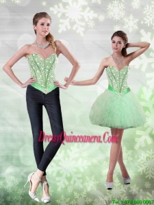 Beautiful Beading and Ruffles Apple Green Dama Dress for 2015