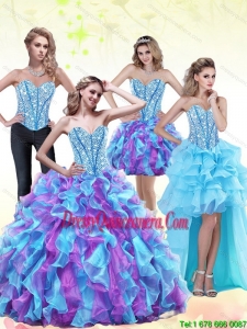 2015 Luxurious Beading and Ruffles Sweetheart Quinceanera Dresses in Multi Color