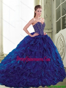 2015 LuxuriousSweetheart Beading and Ruffles Navy Blue Quinceanera Dresses