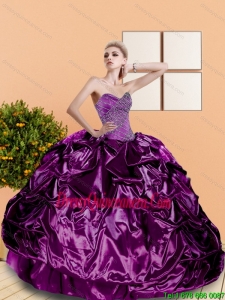 2015 New Style Beading and Pick Ups Sweetheart Quinceanera Dresses in Purple