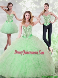 2015 Perfect Beading and Ruffles Sweetheart Sweet 15 Dresses in Apple Green