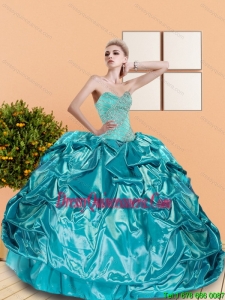 2015 Pretty Sweetheart Teal Quinceanera Dresses with Beading and Pick Ups