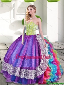 Luxurious Multi Color Sweetheart Beading and Ruffles 2015 Sweet 16 Dresses