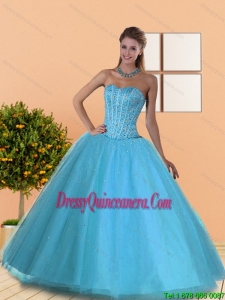 New Style Beading Sweetheart Blue Quinceanera Dresses for 2015