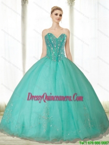 Pretty Beading and Appliques Turquoise Sweetheart Quinceanera Dresses for 2015