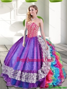 Pretty Sweetheart Beading and Ruffles 2015 Quinceanera Dresses in Multi Color