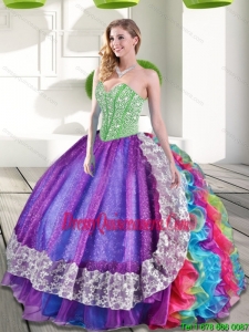 Sweetheart Beading and Ruffles 2015 New Style Quinceanera Dresses in Multi Color