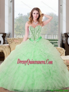 Vintage Beading and Ruffles Sweetheart 2015 Quinceanera Dresses in Apple Green