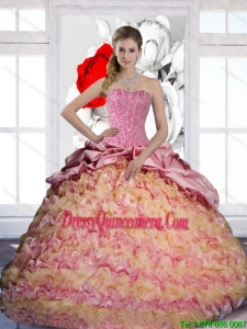 Vintage Pick Ups and Ruffles Sweetheart 2015 Quinceanera Dresses in Multi Color