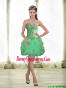 2015 Beautiful Apple Green Dama Dresses with Beading and Ruffles