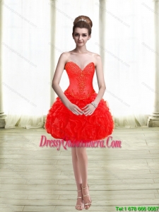 2015 Beautiful Appliques and Ruffles Red Dama Dresses