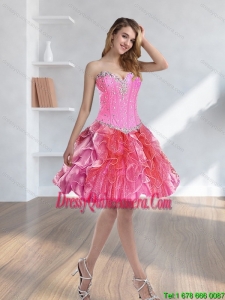 2015 Beautiful Beading and Ruffles Multi Color Dama Dresses