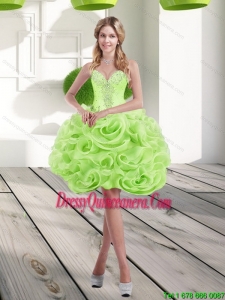 2015 Beautiful Sweetheart Short Rolling Flowers Dama Dresses in Spring Green