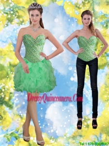 Beautiful Apple Green Beading and Ruffles Dama Dresses for 2015