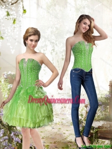 Beautiful Lime Green Dama Dresses with Beading and Ruffles for 2015