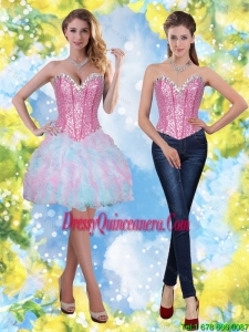 Beautiful Short Beading and Ruffles Sweetheart Dama Dresses for 2015