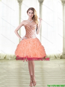2015 Popular Short Peach Dama Dresses with Beading and Pick Ups
