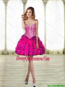 2015 Popular Sweetheart Multi Color Dama Dresses with Beading and Ruffles