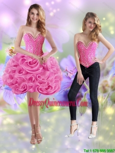Popular 2015 Short Sweetheart Rolling Flowers Rose Pink Dama Dresses