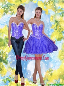 Popular Short Beading and Ruffles Lavender Dama Dresses for 2015