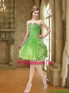 Popular Beading and Ruffles Dama Dresses in Lime Green for 2015