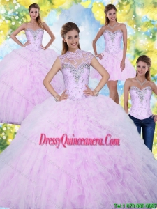 2015 Inexpensive and Detachable Quinceanera Dresses with Beading and Ruffles