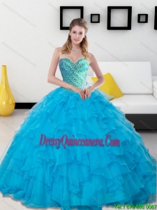 2015 Exclusive Baby Blue Beading and Ruffles Sweetheart Quinceanera Dresses