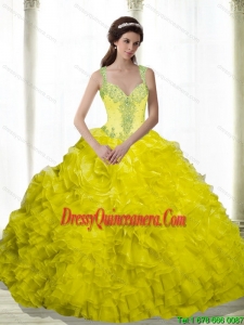 2015 Perfect Yellow Beading and Ruffles Sweetheart Dresses for a Quinceanera