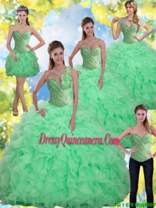 2015 Popular Beading and Ruffles Apple Green Quinceanera Dresses with Sweetheart