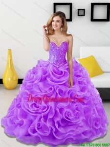 Beautiful Beading and Rolling Flowers Lavender 2015 Sweet 15 Dresses