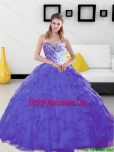 Beautiful Beading and Ruffles Sweetheart Lavender Quinceanera Dresses for 2015