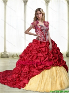 Exclusive Embroidery Quinceanera Dresses in Wine Red and Yellow