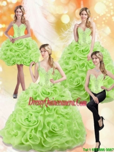 Modest Spring Green 2015 Quinceanera Dresses with Beading and Rolling Flowers
