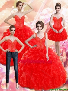 New Style Appliques and Ruffles Red Quinceanera Dresses for 2015