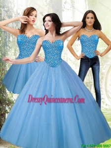 Popular Tulle Sweetheart Beading Blue Quinceanera Dresses for 2015