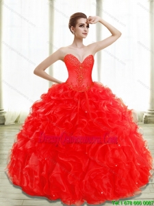 Luxurious Beading and Ruffles Red Sweet 16 Dresses