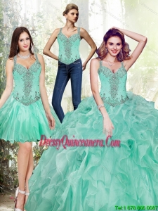 Luxurious Beading and Ruffles Sweet 16 Dresses in Apple Green