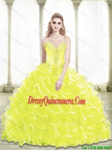 Luxurious Sweetheart Beading and Ruffled Layers Yellow Sweet 16 Dresses