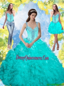 New Style 2015 Beading and Ruffles Quinceanera Dresses in Aqua Blue