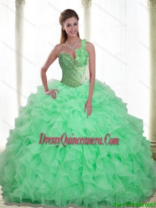 New Style Beading and Ruffles Apple Green 2015 Quinceanera Dresses with Sweetheart