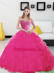 New Style Beading and Ruffles Sweetheart Hot Pink 2015 Quinceanera Dresses