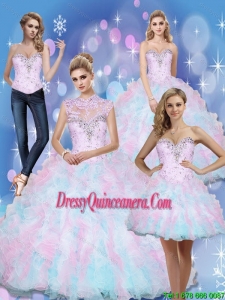New Style Sweetheart Beading and Ruffles 2015 Quinceanera Dresses in Multi Color
