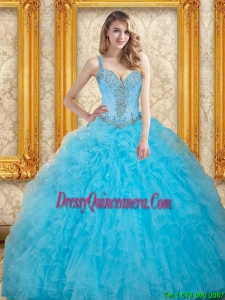 2015 New Style Beading Dress for Quinceanera in Aqua Blue